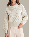 525 AMERICA MAUREEN MIXED CABLE COWL NECK PULLOVER