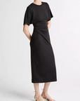 VINCE RUCHED-SIDE MATTE JERSEY SHORT-SLEEVE DRESS