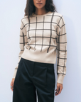 WHITE & WARREN CASHMERE WINDOWPANE CREWNECK