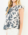 THML AVA LEAF PRINT SMOCKED TOP