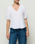 NATION EDIE SHIRRED SHOULDER TOP