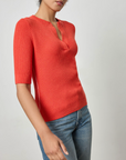 LILLA P ELBOW SLEEVE SPLIT NECK SWEATER