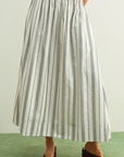 MIOU MUSE STRIPE SMOCK WAIST LONG SKIRT