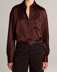 VINCE SILK SATIN DOLMAN SHIRT W/ BACK GATHERS