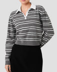FRENCH CONNECTION YULIA KNIT CAMPUS STRIPE CONTRAST COLLAR PULLOVER