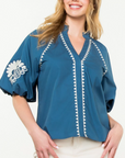 THML EMBROIDERED PUFF SLEEVE TOP