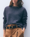 WHITE & WARREN CASHMERE TEXTURED STRIPE CREW