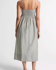 VINCE GINGHAM COTTON-SILK TIE SMOCKED DRESS