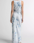 VINCE PETAL BLUR TWIST-SHOULDER COWL NECK DRESS