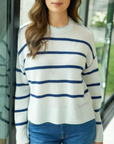 ALASHAN CASHMERE ELOISE STRIPED CREW W/ WHIPSTICH