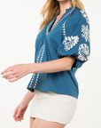 THML EMBROIDERED PUFF SLEEVE TOP