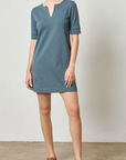 LILLA P ELBOW SLEEVE SPLIT NECK DRESS