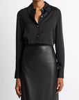 VINCE SILK-BLEND SLIM BUTTON-FRONT BLOUSE