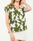 THML ROLL SLEEVE V NECK BLOUSE