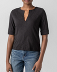 LILLA P CUFFED SLEEVE SPLIT NECK