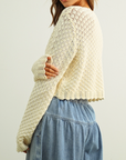MIOU MUSE BUTTON FRONT CROCHET KNIT SCALLOP CARDIGAN