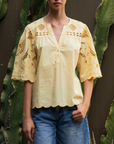 ROSE AND ROSE DELPHINIUM CUCKOOO FLOWER EMBROIDERED TOP
