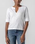 LILLA P CUFFED SLEEVE SPLIT NECK