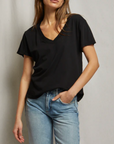 PERFECTWHITETEE HENDRIX COTTON SHORT SLEEVE BOXY V NECK TEE