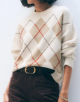 WHITE & WARREN CASHMERE ARGYLE CREW