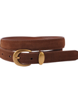 MOST WANTED SUEDE BELT WITH GOLD CURVE BUCKLE