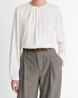 VINCE PLEATED NECK L/S BLOUSE