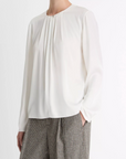 VINCE PLEATED NECK L/S BLOUSE