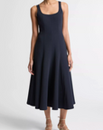 VINCE SEAMED COTTON-BLEND SQUARE-NECK DRESS