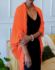 ALPINE CASHMERE POM-POM TRIANGLE WRAP