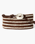 CHAN LUU STERLING SILVER WRAP BRACELET ON BROWN LEATHER