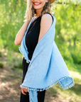 ALPINE CASHMERE POM-POM TRIANGLE WRAP