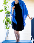 ALPINE CASHMERE POM-POM TRIANGLE WRAP