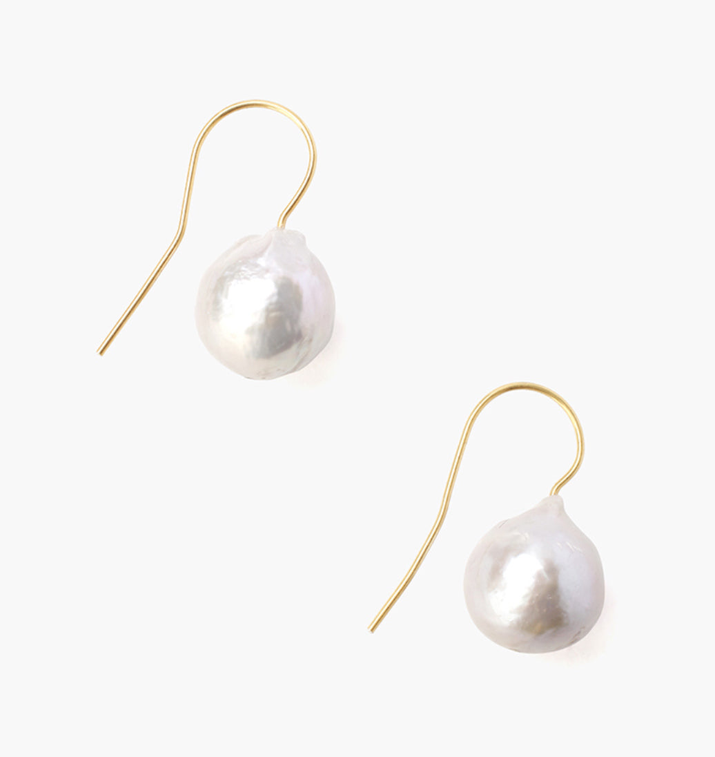 CHAN LUU WHITE BAROQUE PEARL GOLD DROP EARRINGS