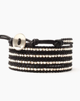 CHAN LUU STERLING SILVER WRAP BRACELET ON NATURAL BLACK LEATHER