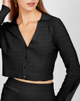 525 AMERICA CARA LACE CROPPED JOHNNY COLLAR CARDIGAN