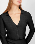 525 AMERICA CARA LACE CROPPED JOHNNY COLLAR CARDIGAN