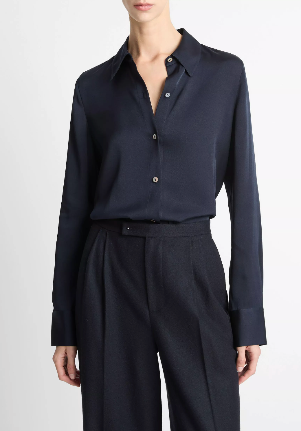 VINCE SILK-BLEND SLIM BUTTON-FRONT BLOUSE