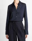 VINCE SILK-BLEND SLIM BUTTON-FRONT BLOUSE