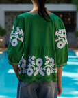 ROSE AND ROSE GLADIOLA DAISY APPLIQUE TOP