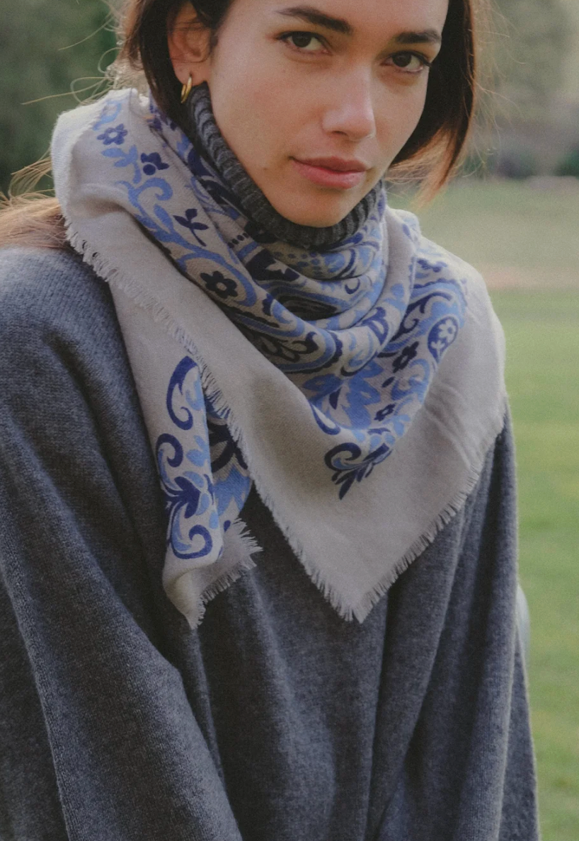 MAISON LECOMTE FLAMENT WOOL &amp; SILK BANDANA SCARF