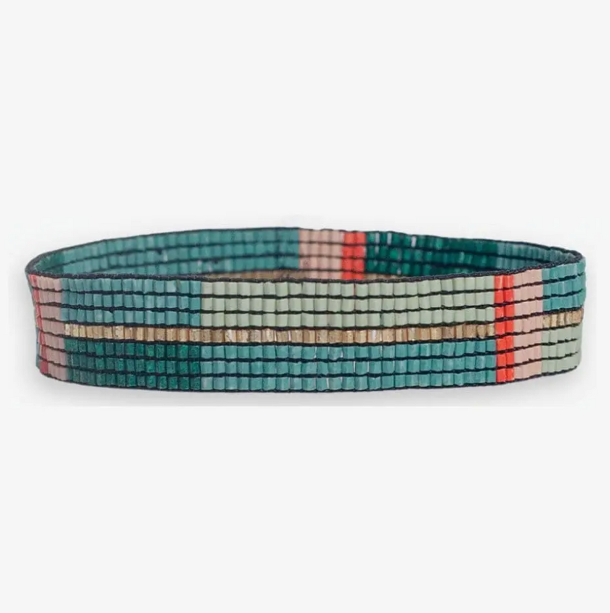 INK + ALLOY ALEX HORIZONTAL COLORBLOCK BEADED STRETCH BRACELET MODERN TEAL/POPPY