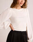 BELLA DAHL RUCHED WAIST FLOWY SLEEVE TOP