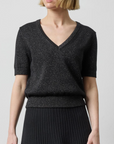 LILLA P SHORT SLEEVE V-NECK SPARKLE SWEATER