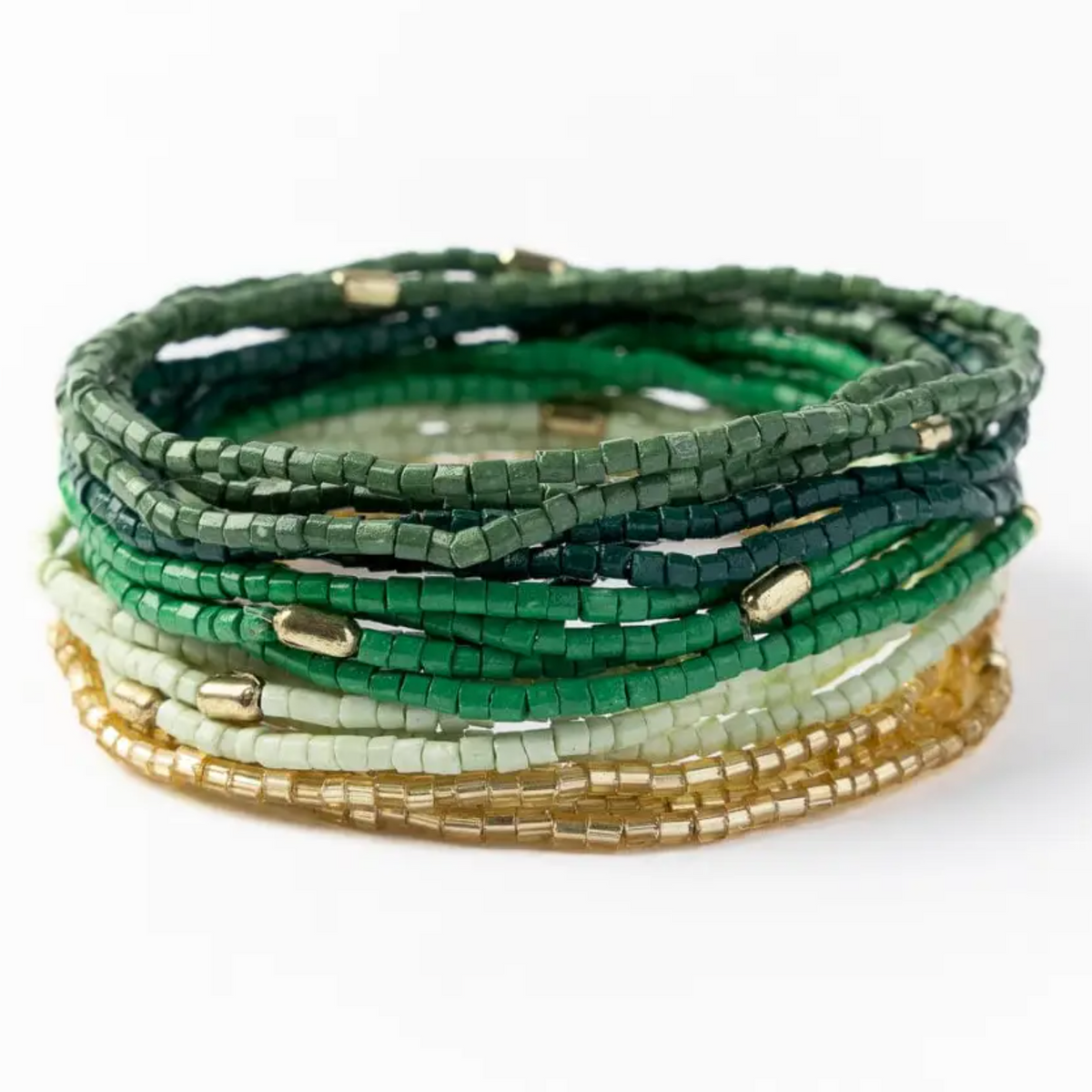 INK + ALLOY CHELSEA 18 STRAND LUXE BEADED BRACELET SET GREEN