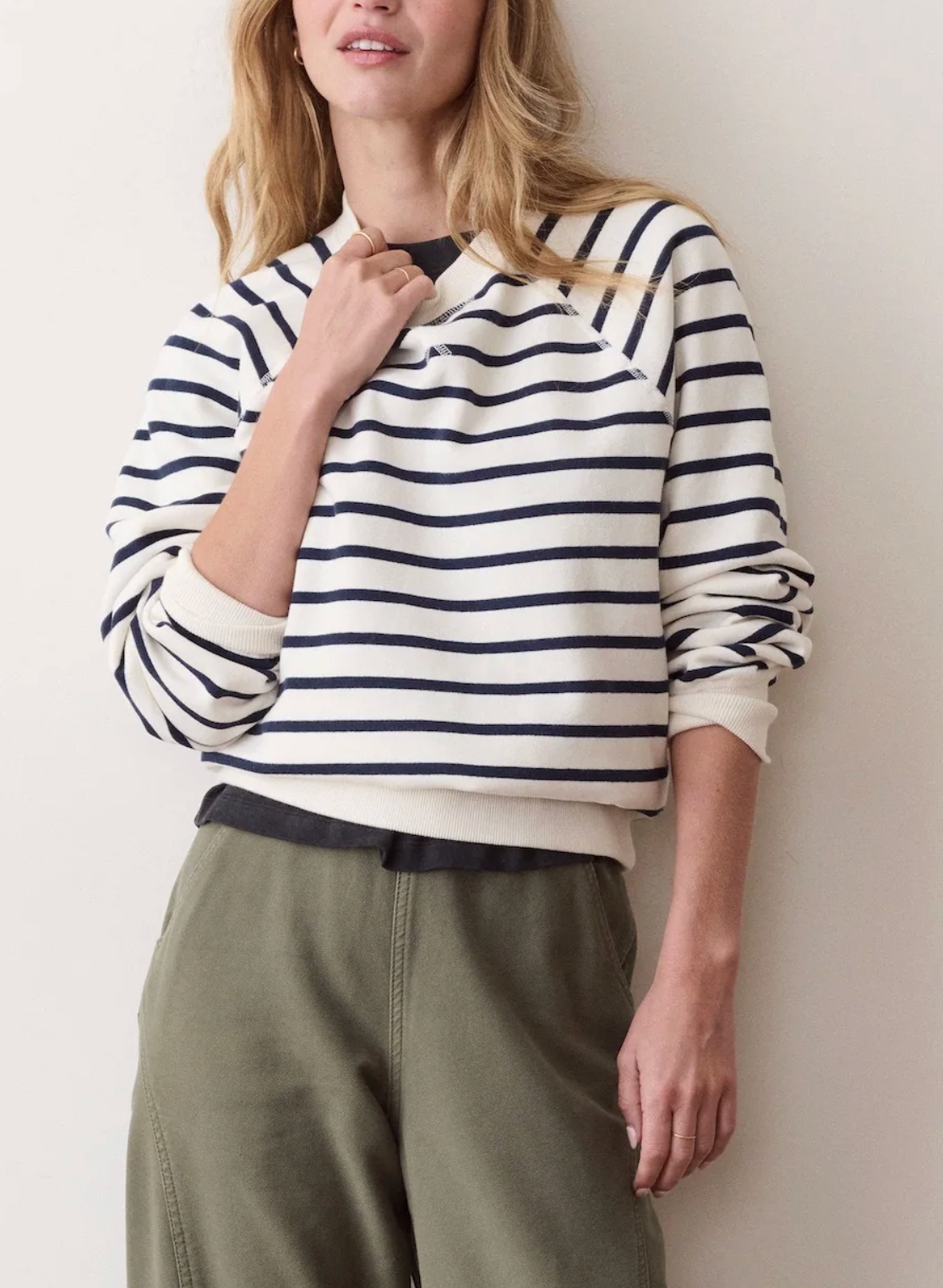 MARINE LAYER CLOUD 9 FLEECE REVERSIBLE SWEATSHIRT STRIPE SNOW