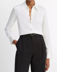 VINCE SILK-BLEND SLIM BUTTON-FRONT BLOUSE