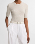 VINCE STRIPED ELBOW SLEEVE CREW