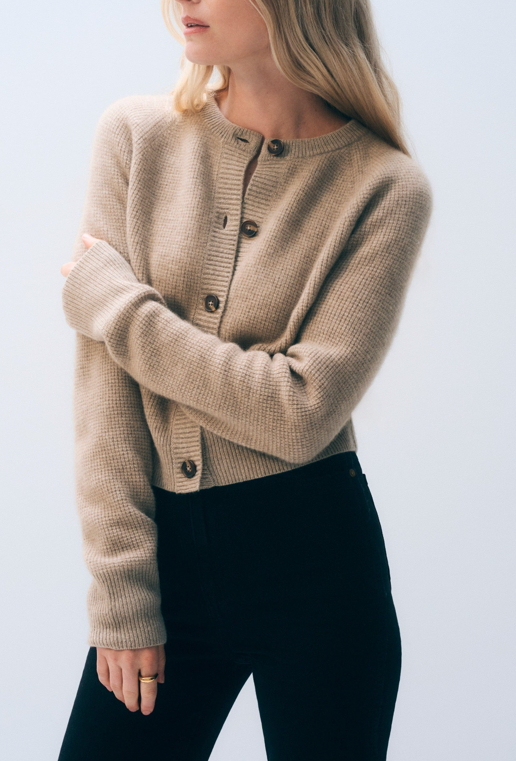 WHITE &amp; WARREN CASHMERE WAFFLE CARDIGAN