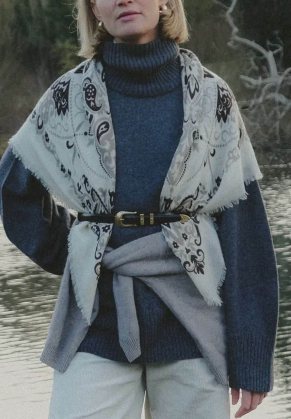 MAISON LECOMTE FLAMENT WOOL &amp; CASHMERE BANDANA SCARF