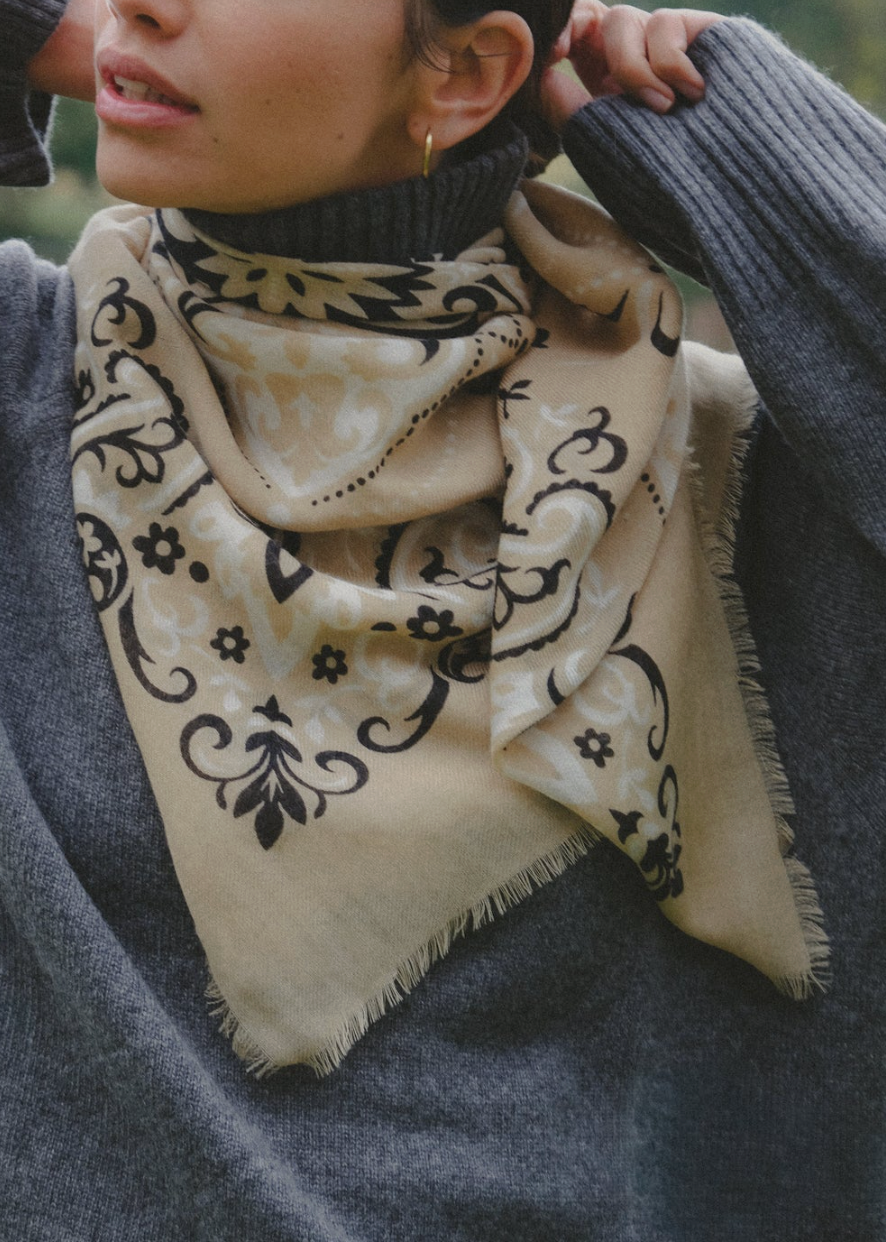 MAISON LECOMTE FLAMENT WOOL &amp; SILK BANDANA SCARF